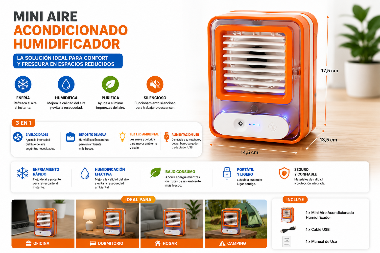 Mini Aire Acondicionado Humidificador