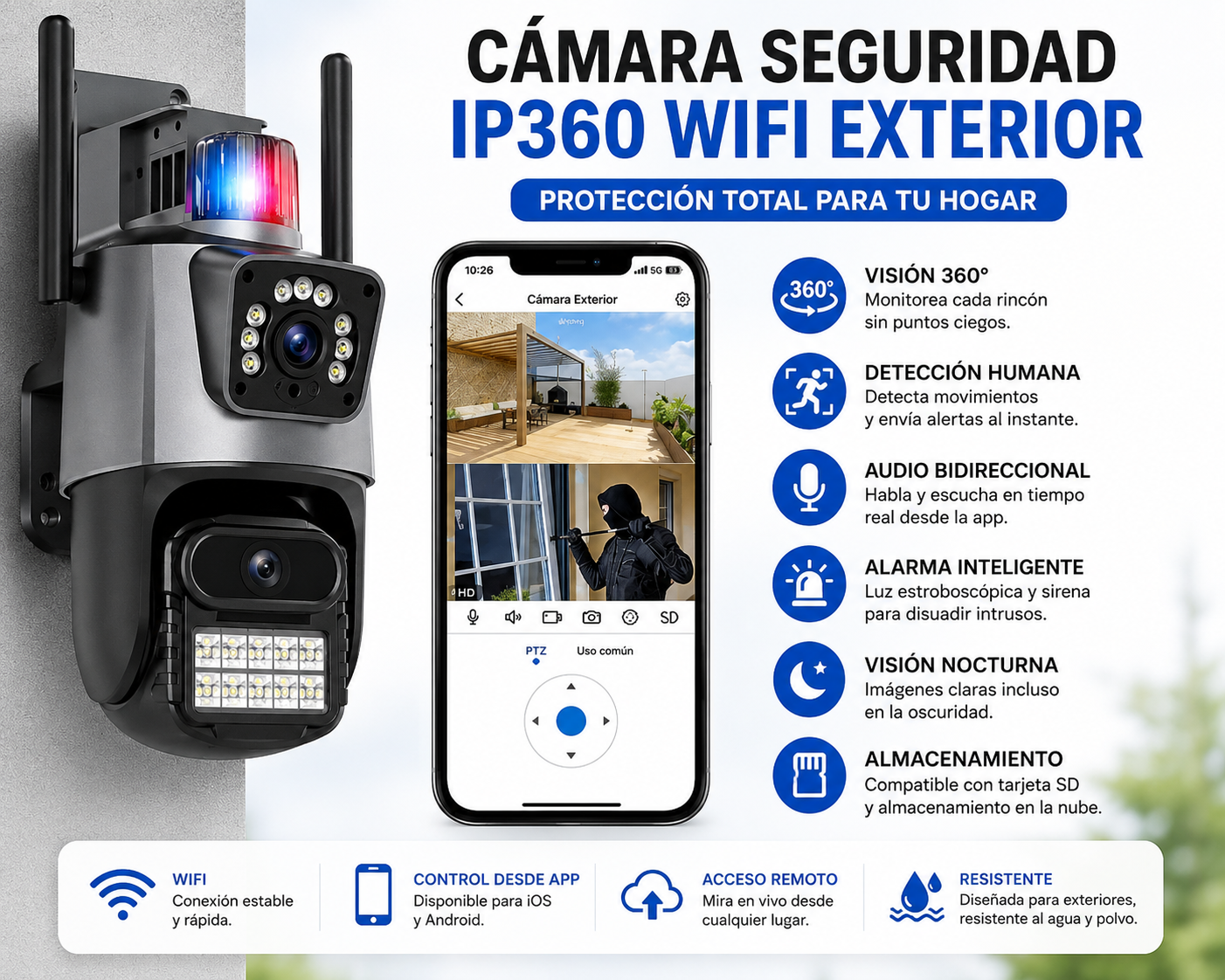 Cámara de Seguridad IP360 WiFi Exterior 360°